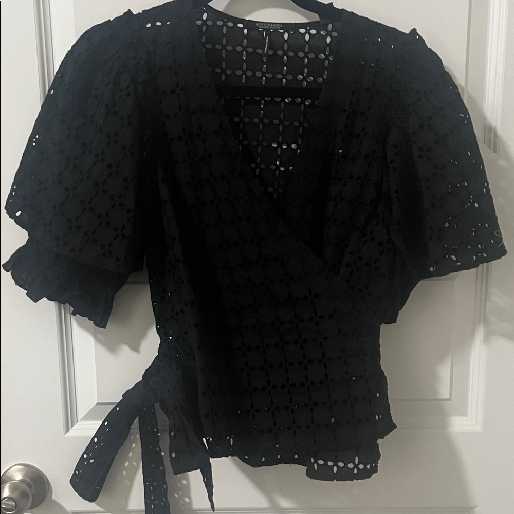 Black Eyelet Wrap Top